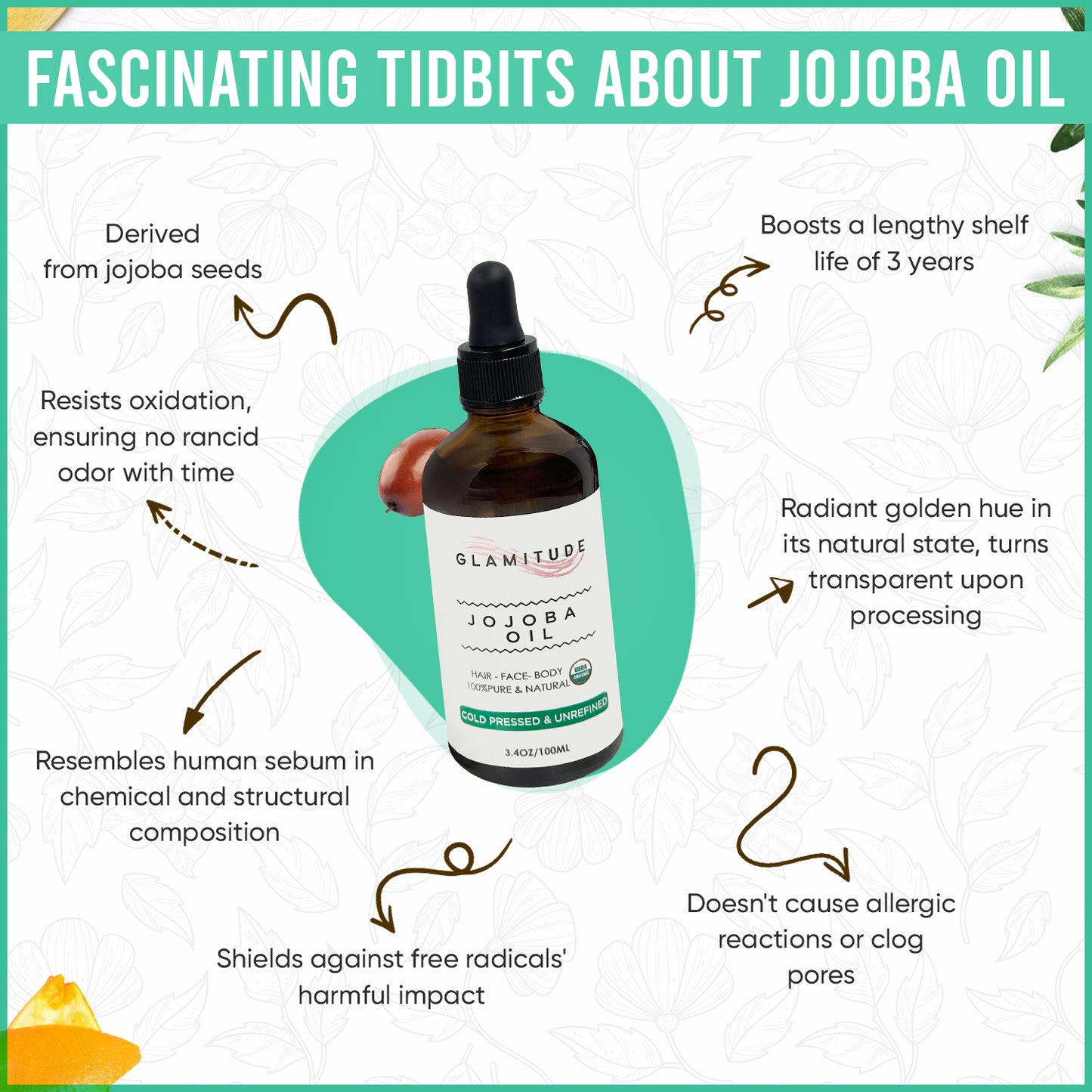 100% Pure Organic Jojoba Oil - Multi-Purpose Oil for Skin, Hair, and Nails